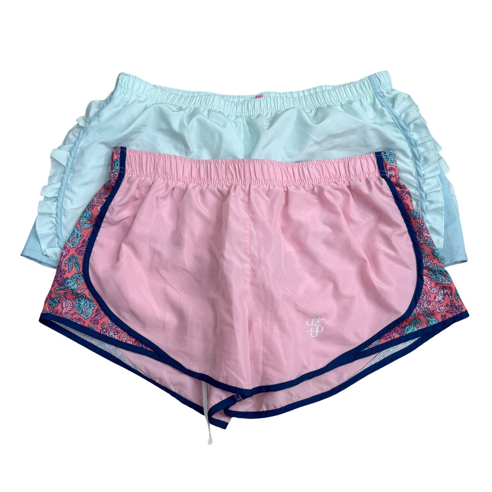 Simply Southern Athletic Running Shorts Women XL Bundle of 2 Pink/Blue